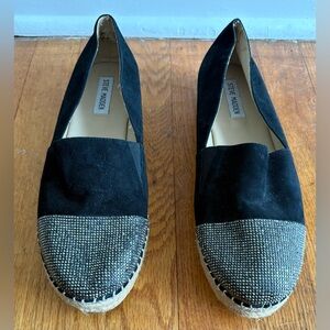 STEVE MADDEN "PULSSE" BLACK/SILVER LOAFERS ESPADRILLES SHOES SIZE 10